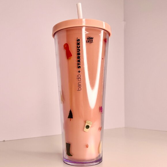 Starbucks Tumbler Ban.do Pink Sweater‎ Weather Stay Cozy 24 oz Cold Cup unused - Picture 2 of 3